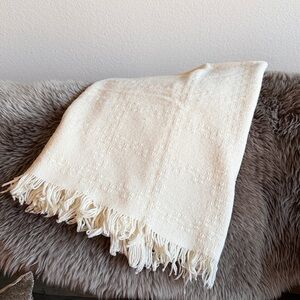 Faribo Ivory White Wool Blend Fringed Afghan Throw